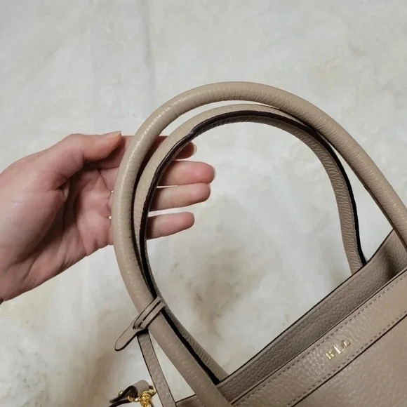 LAUREN RALPH LAUREN Fairfield City Tote Beige Leather Bag Satchel - Picture 4 of 9